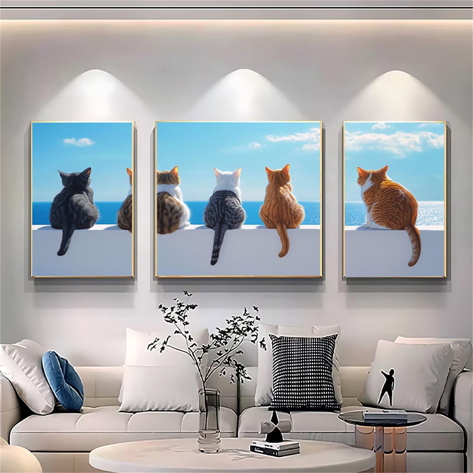 Malowanie według liczb, plaża dla dorosłych, 3 sztuki, "zrób to sam", kot, 80 x 160 cm, z pędzlami i farbą akrylową, zestaw do majsterkowania dla dorosłych, do dekoracji salonu, prezent dla kobiet, 0q