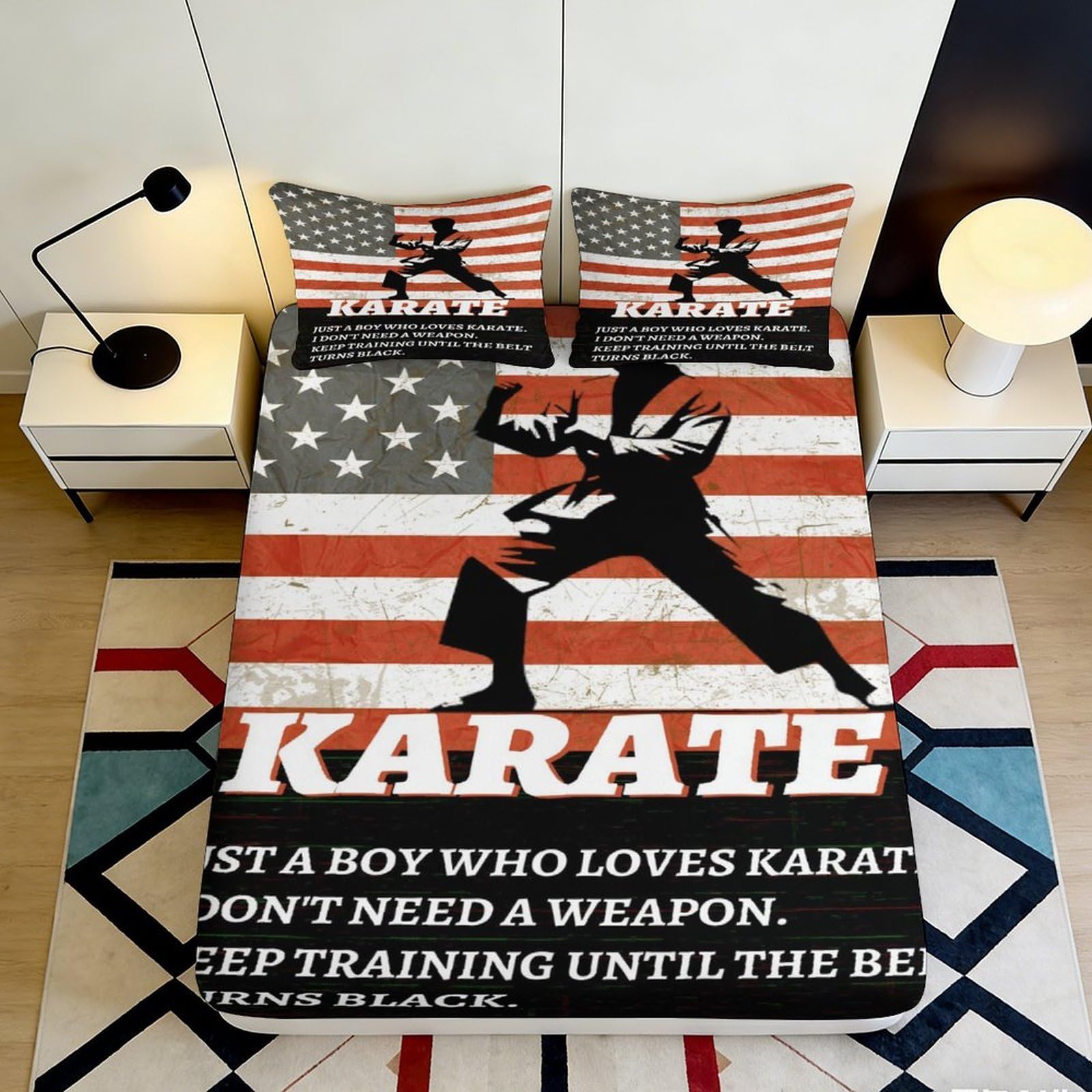 Pnayamiorkfel Style-2 3D Printed American Flag Karate Fitted Sheet Microfiber Soft Bed Cover For Bedroom Dorm Guest Room Decor, Machine Washable 90X200x25cm