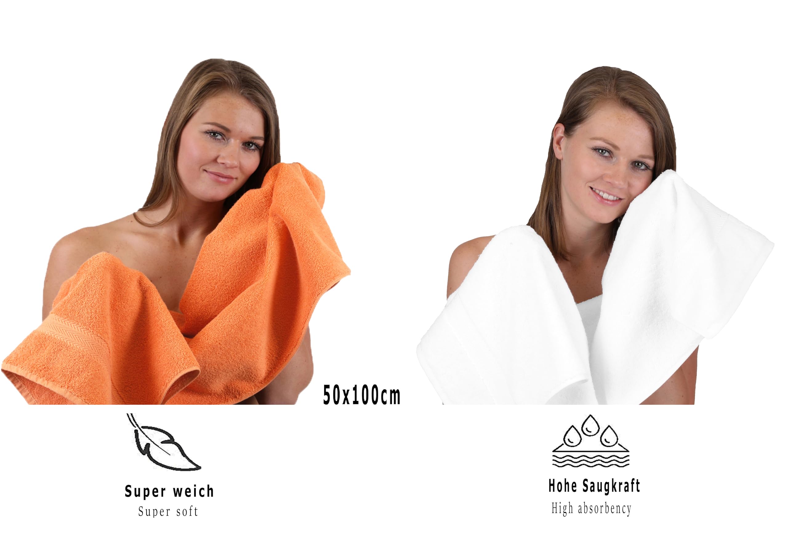 Betz Juego de 10 Toallas Classic 100% algodón 2 Toallas de baño 4 Toallas 2 Toallas de Mano 2 Toallas Cara de Color Blanco y Naranja