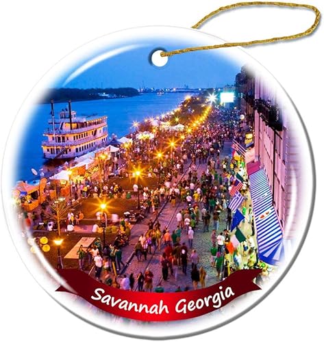 Miniatura 5 de Fhdang Decor Madrid España Adorno de Navidad de porcelana de doble cara de cerámica, 3 pulgadas