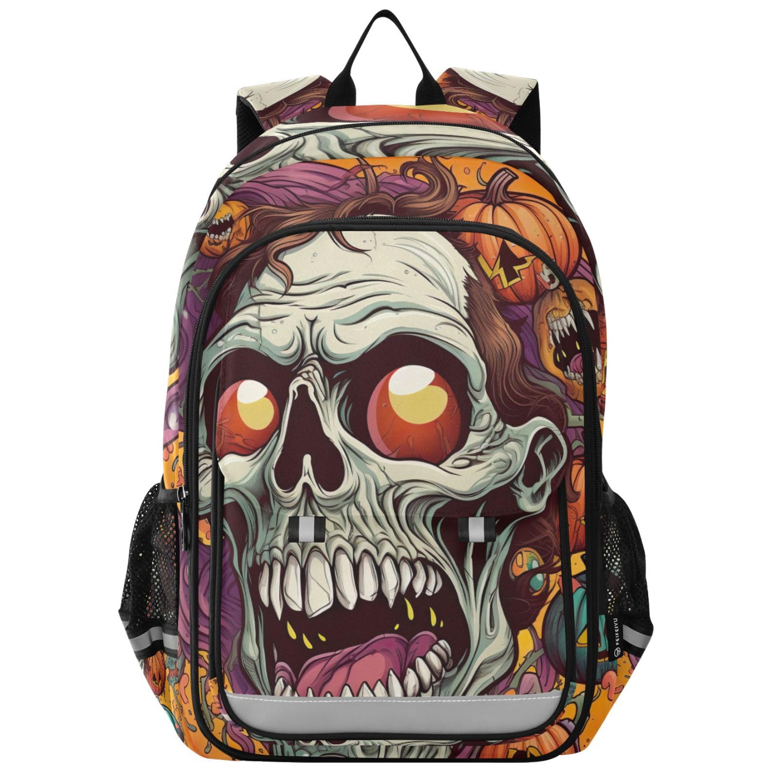 RPLIFE Halloween Skull Scream Kids Bookbags 17 Inch Kids Laptop Backpack for Girls