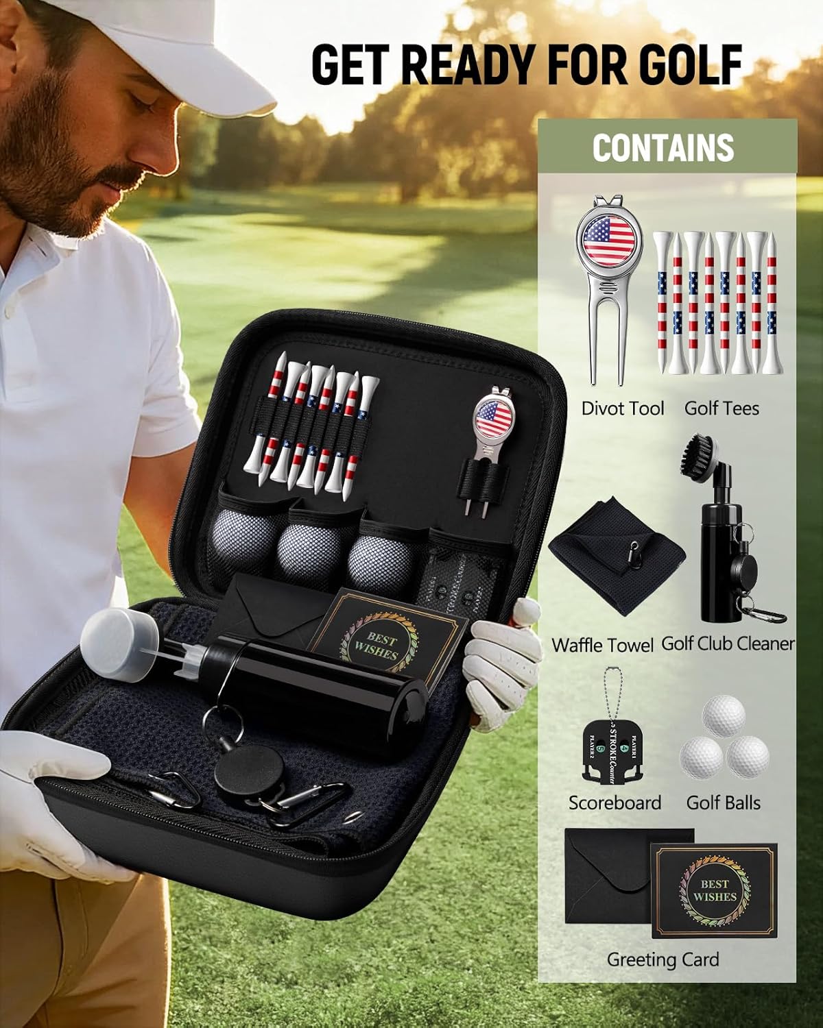 Coralogo Golf Gift for Men and Women - Golfing Accessories Kit Golf Gift Set for Birthday Valentines Day with Handy Case, Balls, Tees, Divot Tool, Score Counter, Club Cleaner, Towel, Card for Golfer - Image 2