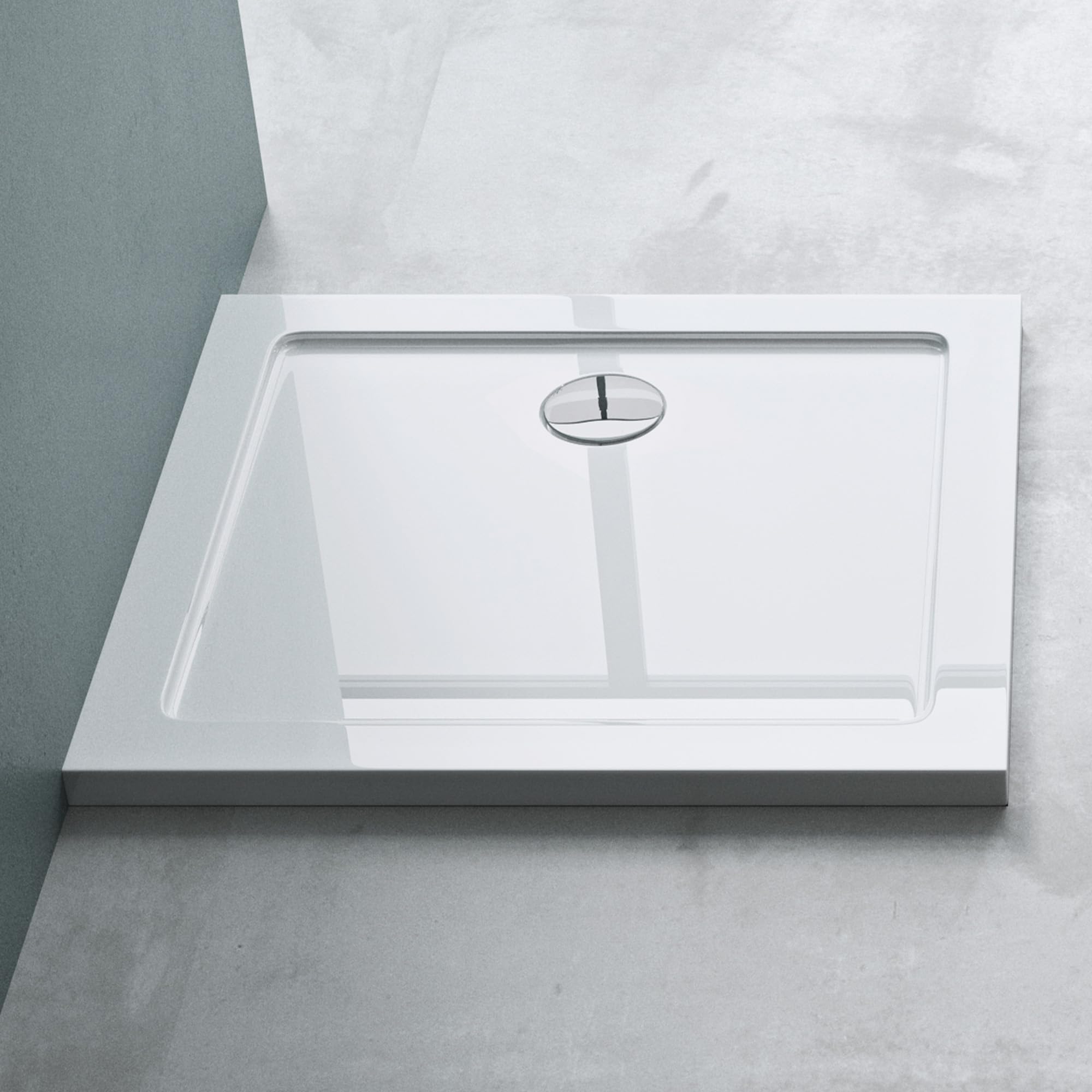 Mai & Mai Plato de Ducha 70x80x4 cm – Acrílico Blanco Rectangular, Antideslizante y Resistente, Instalación a Ras de Suelo o Sobresuelo Faro2 | Bañera acrílica en color blanco para cabina de ducha, forma: rectangular Faro