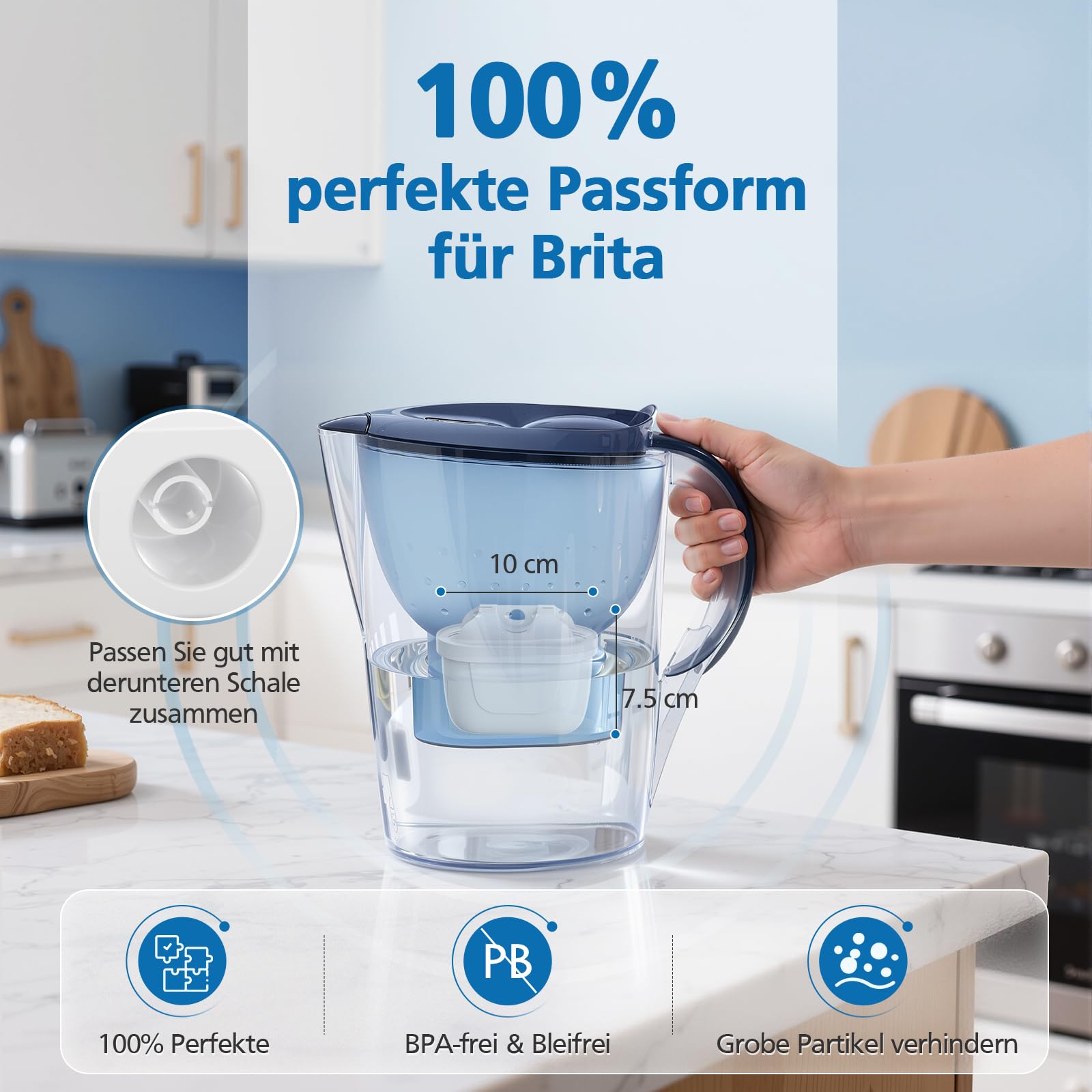 8 Pack Cartouche Filtre pour Brita, Compatible avec Brita maxtra Mava elemaris XL Carafe Filtrante, 3 étapes de filtration