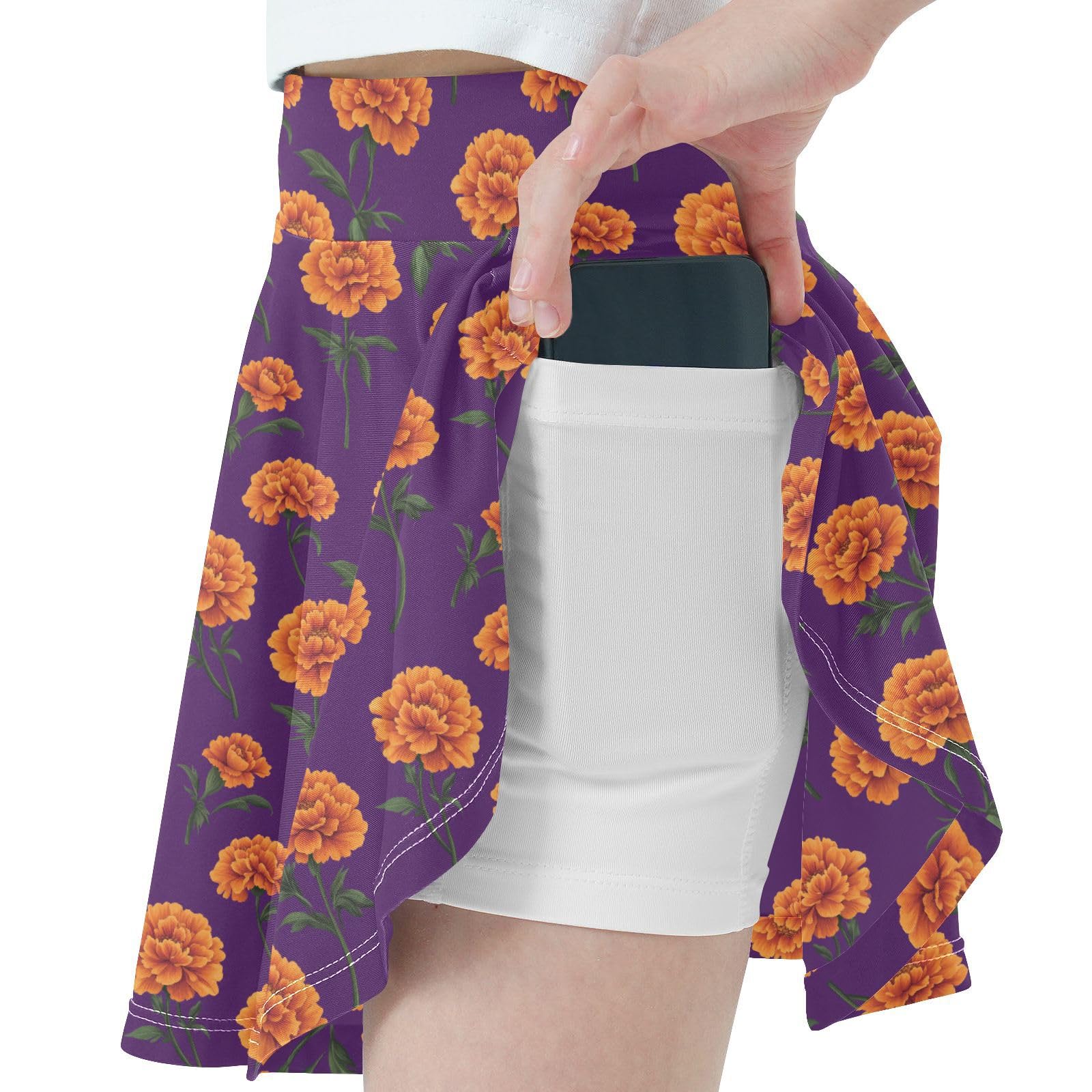 Purple Floral Vintage Flowy Girls Tennis Skirts with Built in Shorts Skort Kids with Pockets Little Girls Golf Skirt