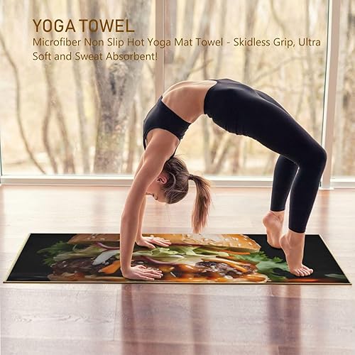 Miniatura 2 de Hamburger - Toalla de yoga caliente  Diseño fresco, puntos de agarre, súper absorbente, antideslizante, 27 x 73 pulgadas  Toallas para esterilla de