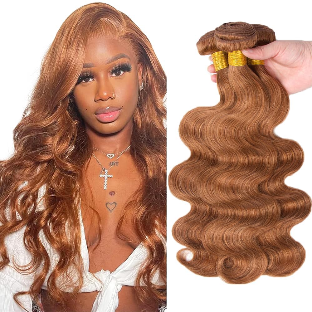 #30 Light‑Brown Body‑Wave 3‑Pack Human Hair Bundles, 26/28/30 In Brown #30BD 26 28 30 Inch