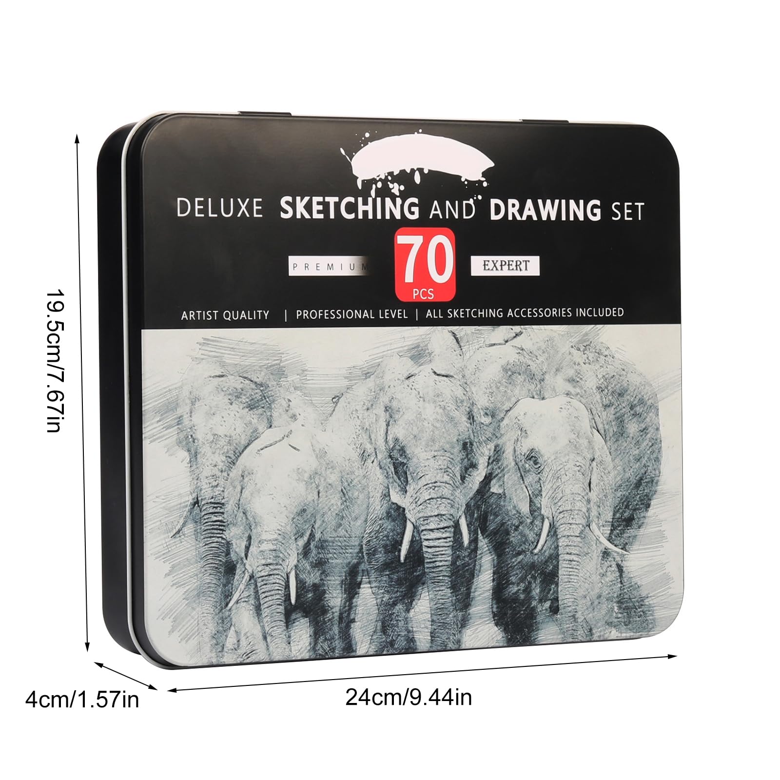ljhnba Matita per schizzi base e materiale artistico da da 70, include temperamatite, carta vetrata, monconi per sfumare, gomme da cancellare, strumento artistico