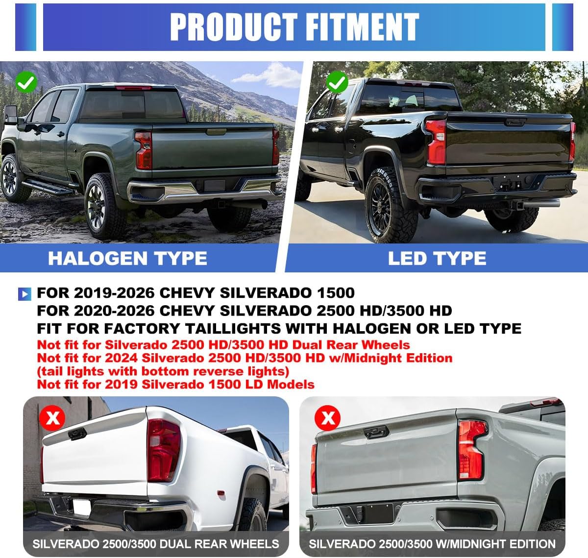 Nixon Offroad LED Tail Lights Assembly for 2020-2026 Chevy Silverado 1500 2500 HD 3500 HD & 2019 Silverado 1500, Driver and Passenger Side Rear Light Taillights (Black Housing Smoke Lens)