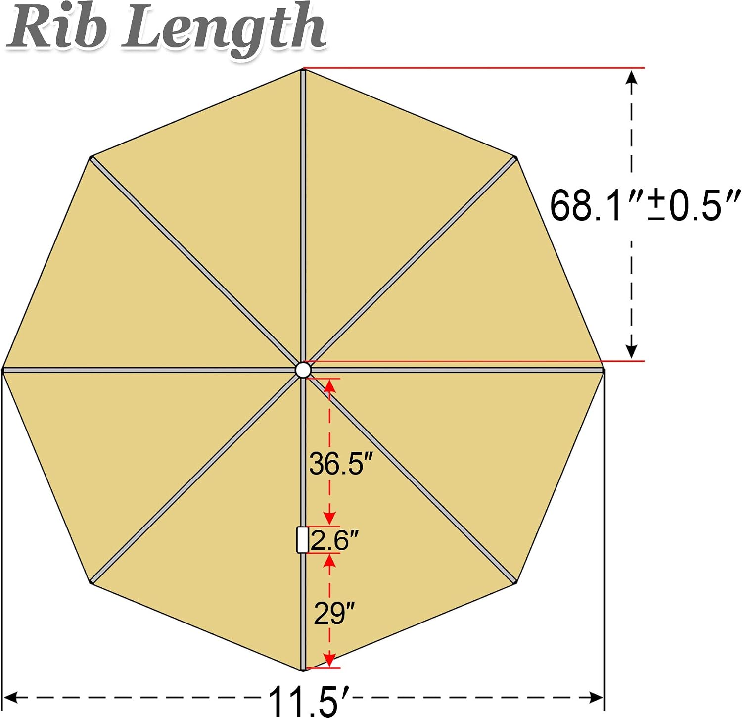 Universal Canopy Replacement Cover for 11.5' FT 8 Ribs Cantilever Patio Umbrella (Canopy ONLY) (Wheat)