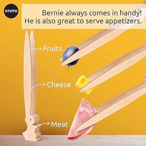 Miniatura 5 de OTOTO Bernie Bunny - Pinzas para tostadoras de conejo, servidores de ensalada, mini pinzas multiusos para aperitivos, utensilios de madera y bonitos