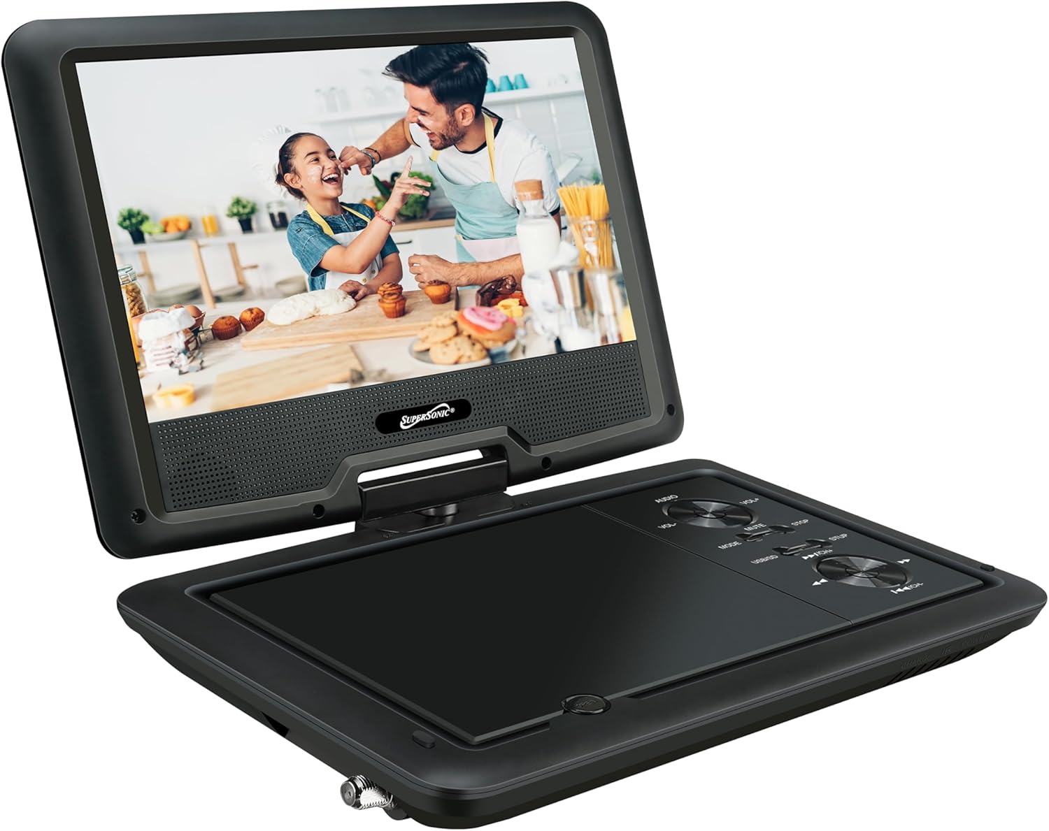 Supersonic SC-259A 9-inch DVD Player LCD Swivel Display with TV Tuner, USB/SD Inputs, Rechargeable Battery, 270° Swivel, On-Screen Display, Jack, Auto Channel Programming, Stereo Speakers