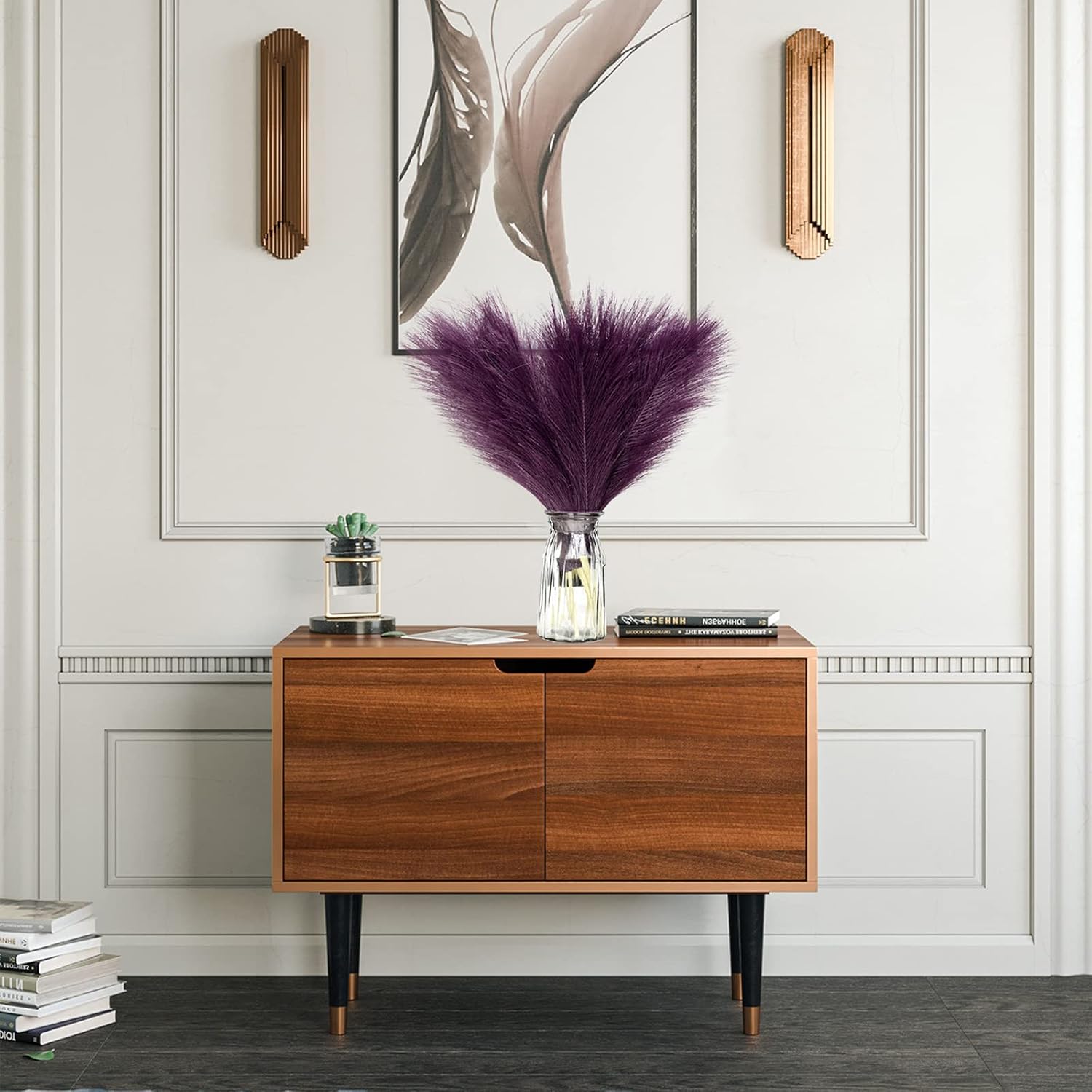 Faux Pampas Grass, 6 Stems Artificial Pampas Grass Decor Flurry Pompous Grass for Small Vase Boho Home Decor/Wedding Arrangements/Rustic Decor 18''/45cm (Purple)