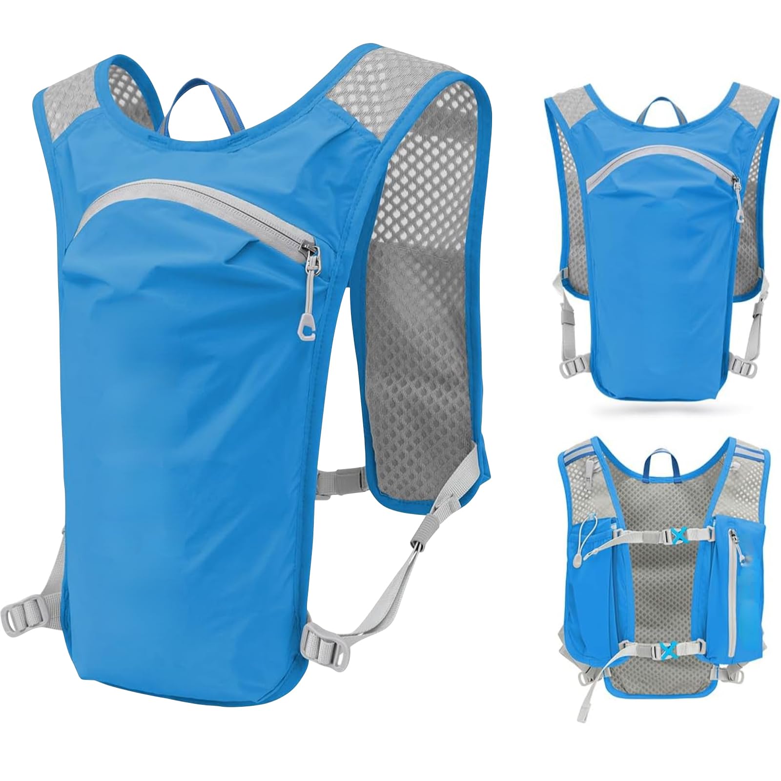InfiniZer Running Vest For Men Women Lightweight Breathable Hydration Backpack Functional Reflective Running Vest For Cycling Hiking Marathon (Blue)