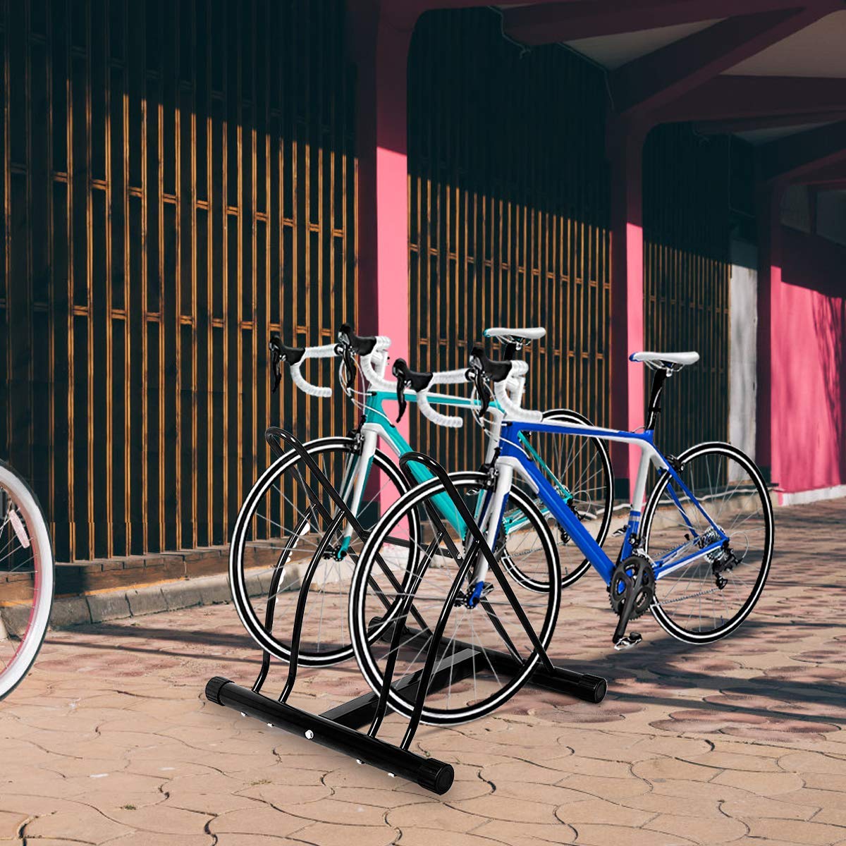 COSTWAY Aparcamiento para 2 Bicicletas para Pared o Suelo Ciclismo Soporte Metal Color Negro