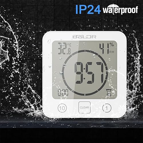 Miniatura 4 de Reloj de ducha impermeable, reloj de pared para baño, campana solar, pantalla digital de temperatura y humedad con ventosa, temporizador de pantalla
