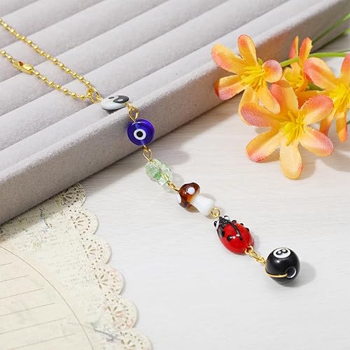 Miniatura 4 de Adorno colgante de ojo turco para espejo retrovisor, accesorios de buena suerte, lindo dije bohemio para automóvil con mariquita, trébol de cuatro