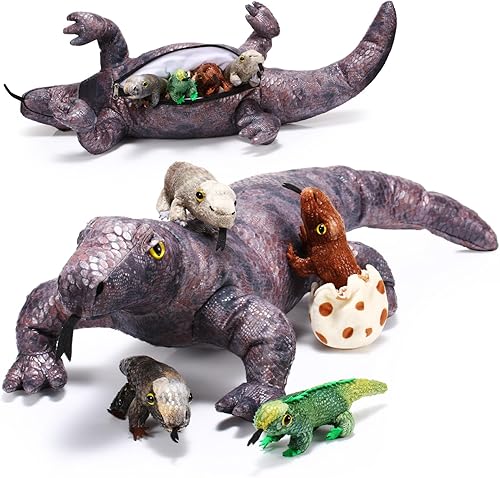 Miniatura 8 de Juego de 5 juguetes de peluche de lagarto de iguana de 26 pulgadas con 4 lagartos de peluche, peluche de iguana de simulación para cumpleaños de