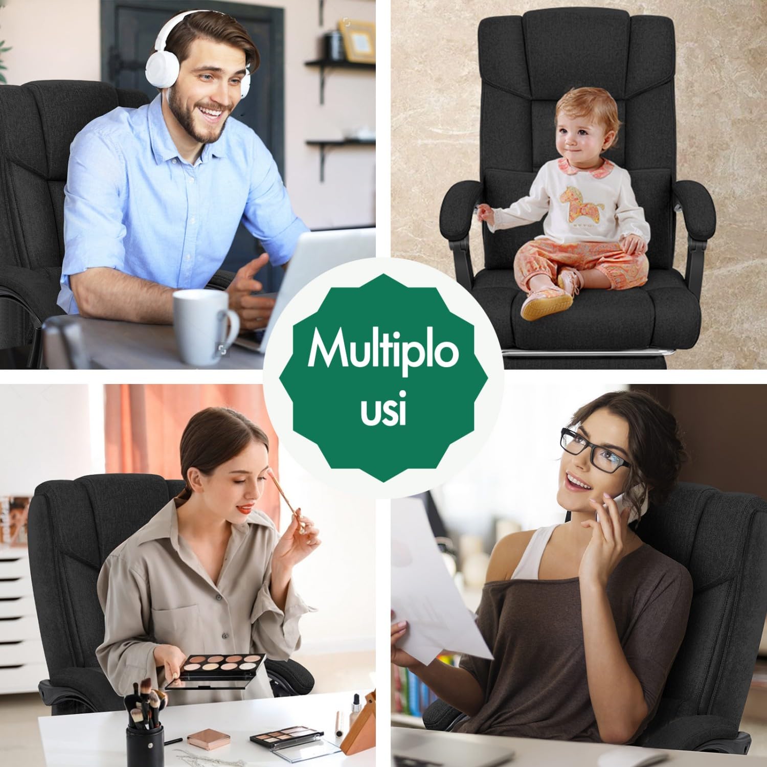 ALFORDSON Sedia Girevole con Poggiagambe Poltrona Direzionale Ergonomica da Ufficio Studio Regolabile con Rotelle, Altezza Regolabile, Supporto Lombare, Portante di 180 kg, Tessuto(Nera)