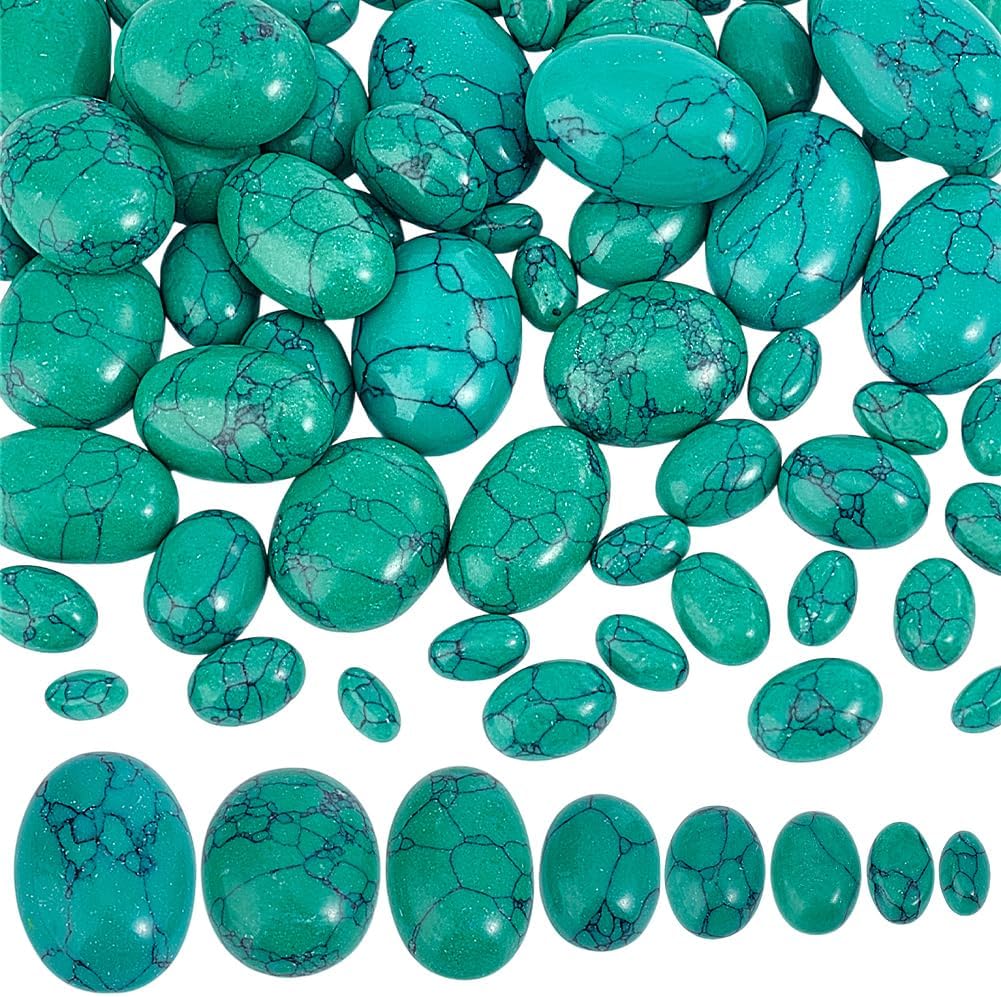 PH PandaHall 66pcs 8 Sizes Synthetic Turquoise Cracked Cabochons, Oval Flat Back Gemstone Stone Dome Tiles for Earrings Bracelets Jewelry DIY Craft Costumes Making
