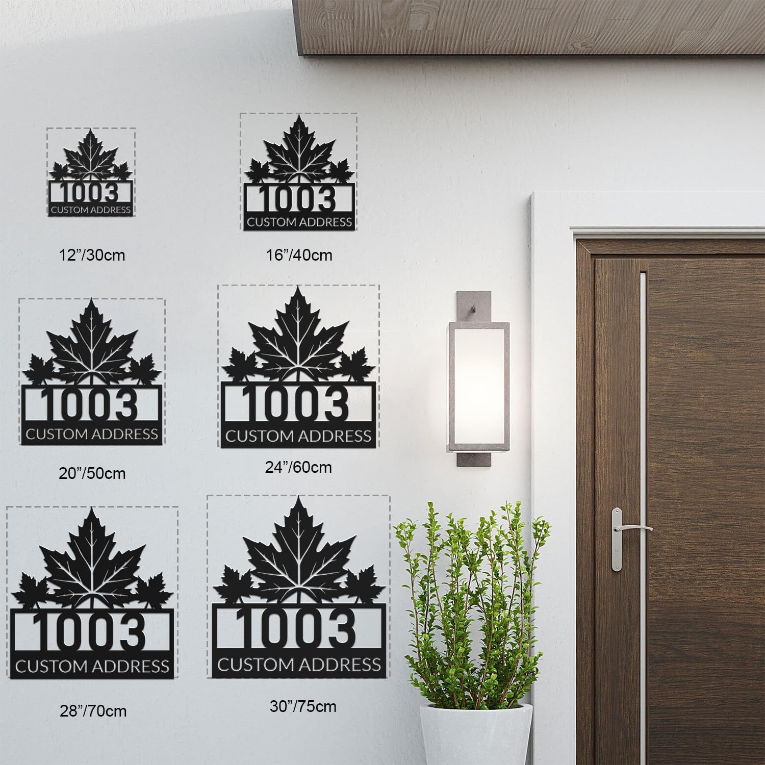 Custom Maple Leaf Address Sign, Personalized Metal House Number Sign Plaque, Laser Cut Outdoor Home Decor, Maple Motif Yard Marker, Detailed Leaf Design for Front Door Gate Wall (Style-2)
