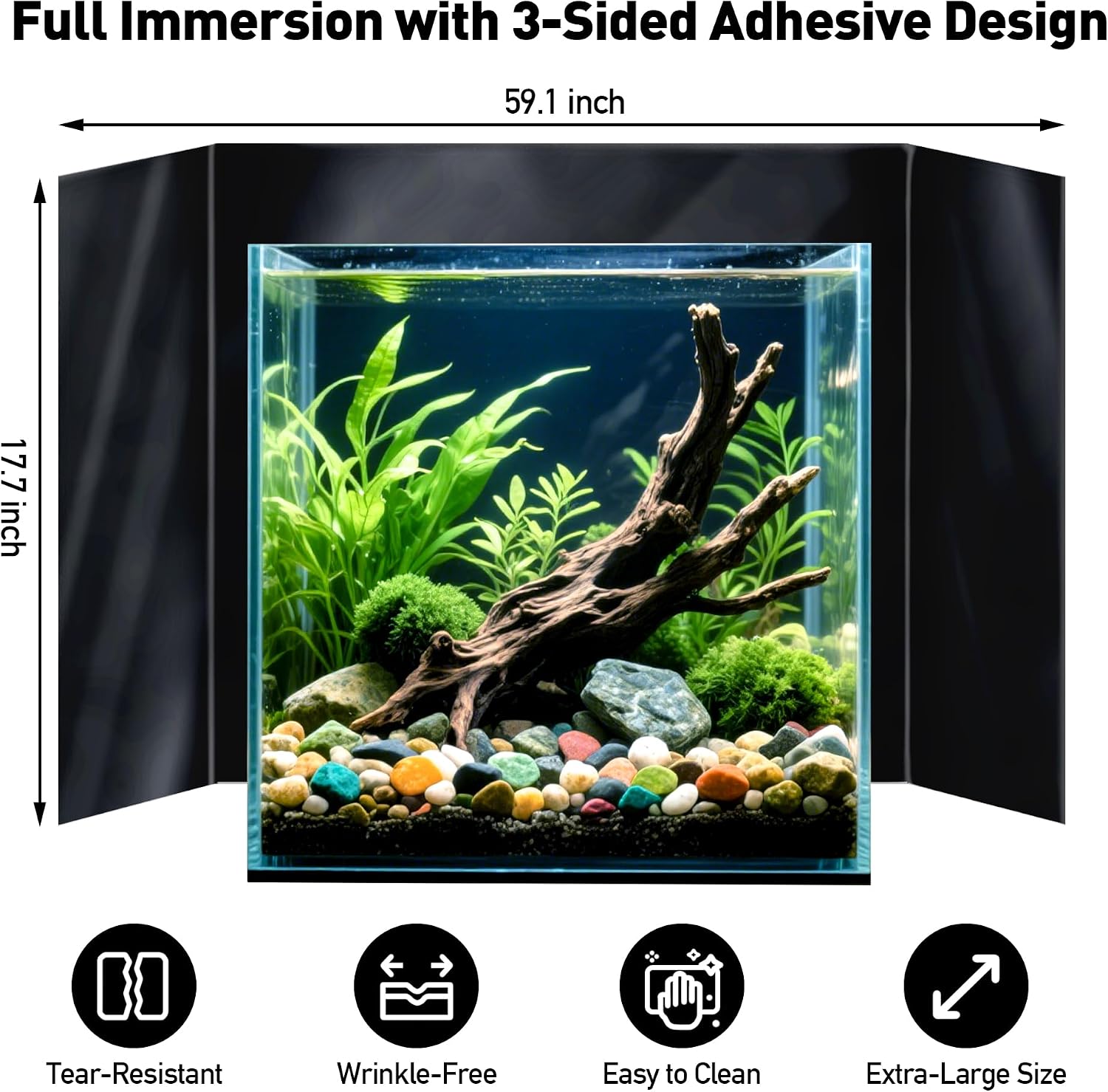 Black Aquarium Background, Static Cling Vinyl, 15.7 x 59.1 in | Reusable fish tank wallpaper with strong hold, clean removal and easy repositioning for a solid black aquarium backdrop.