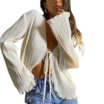Women Sexy Sheer Shirt Long Flared Sleeve See Through