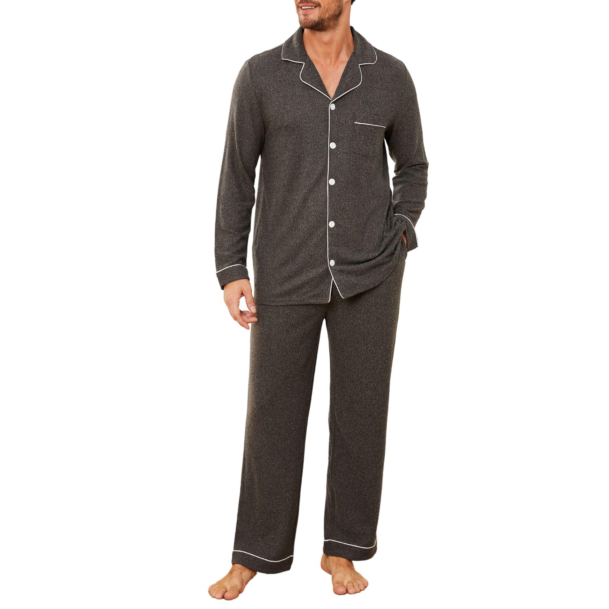 u2skiin Men's Long Stretch Pyjamas with Button Placket Pyjamas Set Pyjamas Long Sleeve Sleepwear Loungewear-picture-49