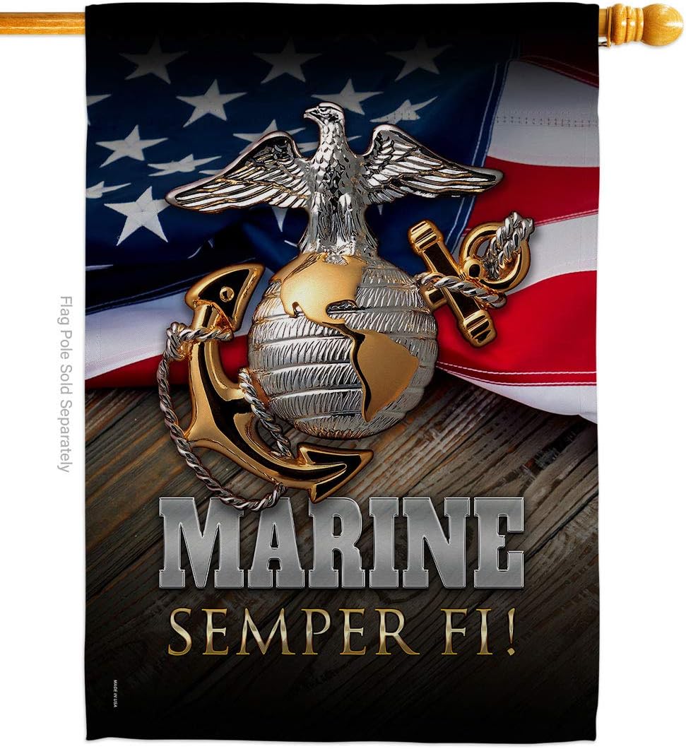 Marine Semper Fi House Flag - Armed Forces Corps USMC United State American Military Veteran Retire Official - Decoration Banner Small Garden Yard Gift Double-Sided Made in USA 28 X 40