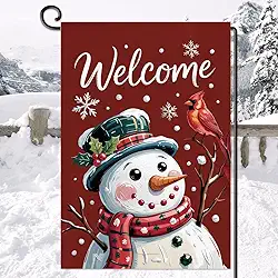 Boneco de neve, bem-vindo, Natal, jardim, bandeira, dupla face, Natal, cardeal, inverno, férias, casa, decoração sazonal, Natal, exterior, decoração para quintal, gramado, pátio, 30 x 45 cm