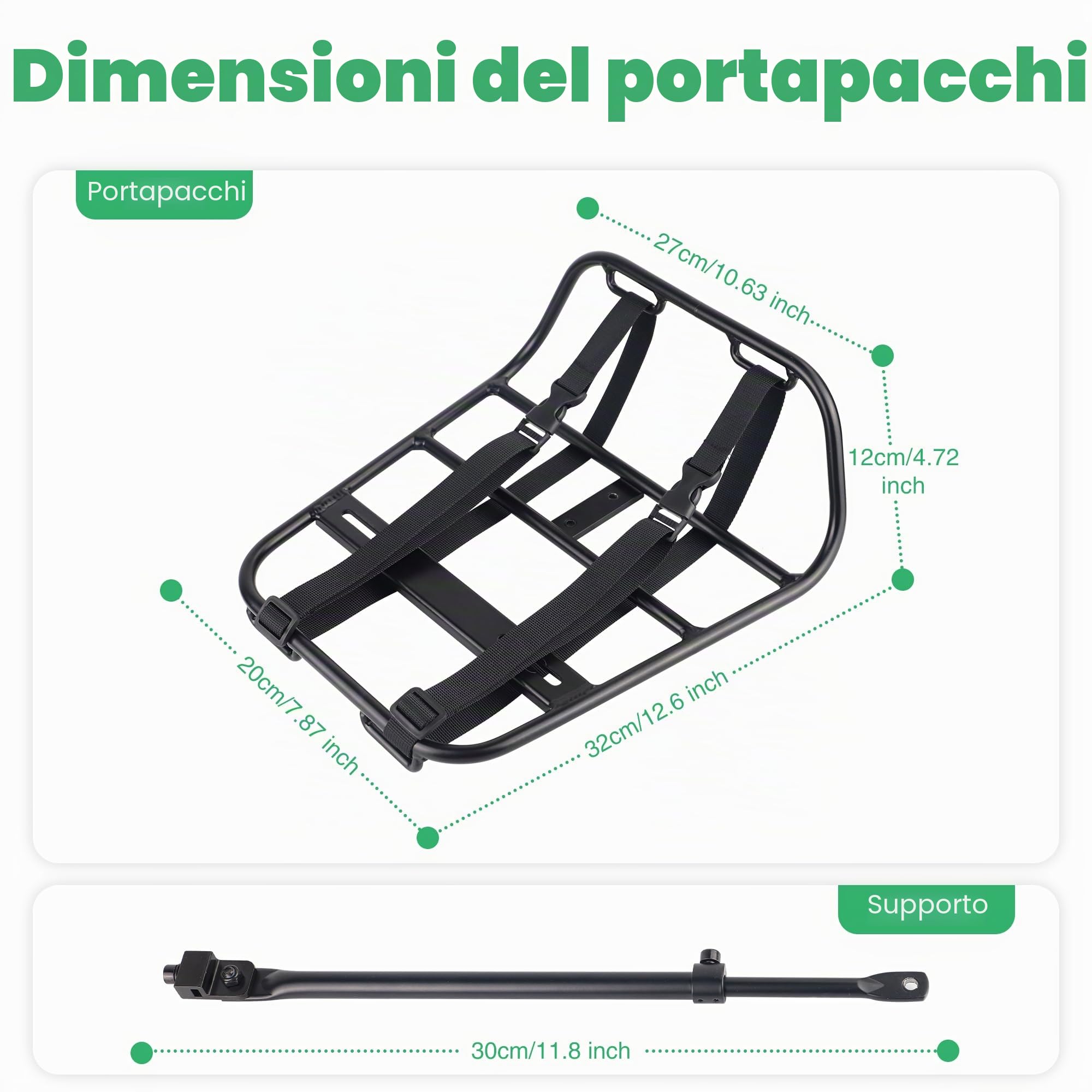 ZUKKA Portapacchi per bici anteriore, in lega di alluminio, capacità massima di carico 15 kg, adatto per biciclette da 24-29 pollici 700C per mountain bike e bici da strada