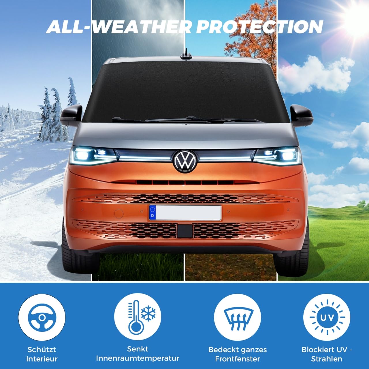 Voorruit wrap cover vervanging voor compatibel met VW T7 2022-2024, 600D autovoorruitafdekking, voorruit raam zonwering auto voorruit weerbestendig gordijn camping cover