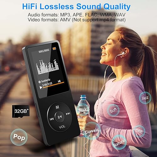 Miniatura 4 de Reproductor de MP3 con Bluetooth y tarjeta TF de 32 GB, reproductor de música Aigital HiFi con altavoz y auriculares integrados, reproductores MP3
