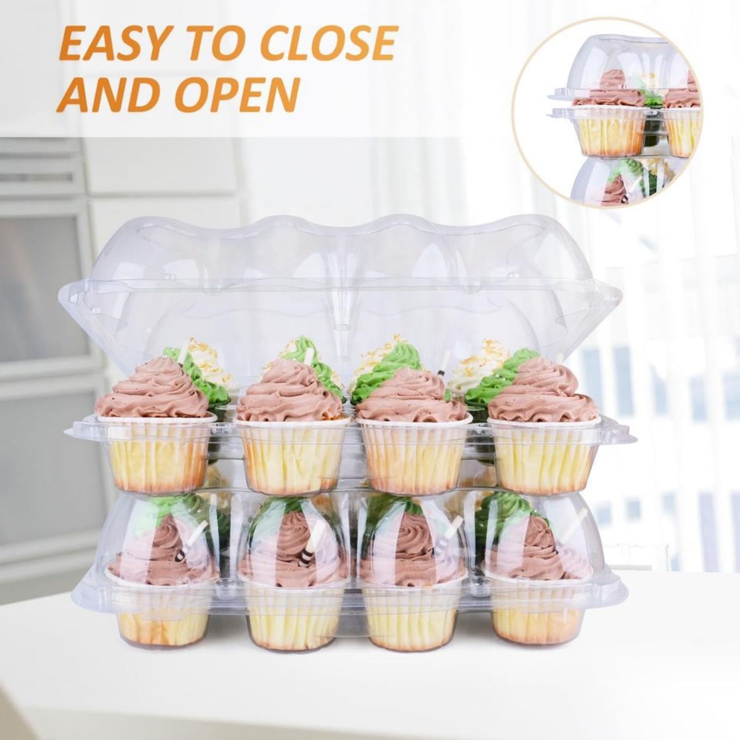 (12 Count x 20 Sets) Cupcake Carrier, Cupcake Containers with 240 Pack Cupcake Liner, Stackable Cupcake Boxes 12 count, Clear Disposable Cupcake Holder, CPACR1220-C
