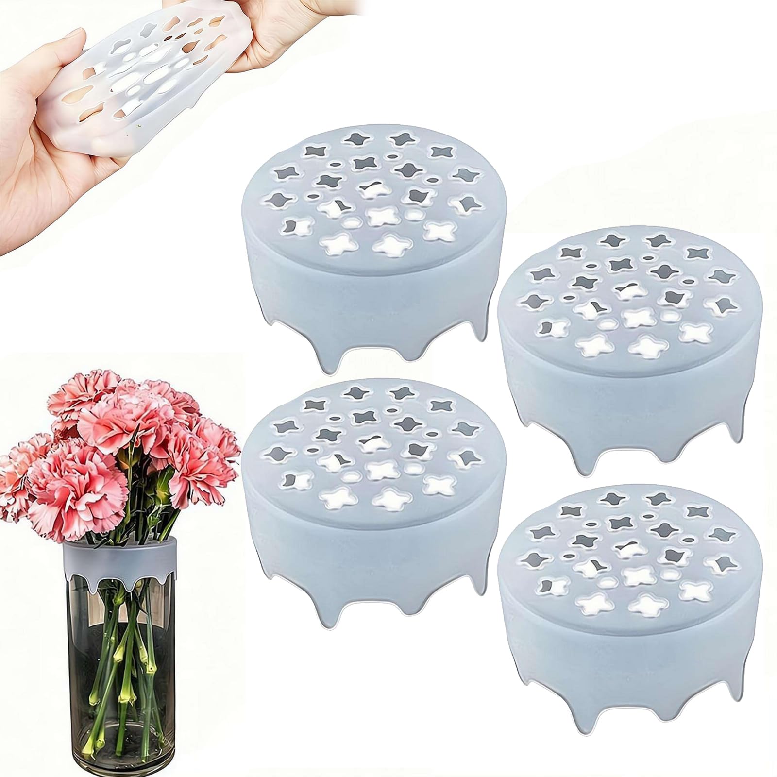 Cikiki 4Pcs Silicone Flower Arranging Grid,Flexible Blossom Grid Floral Stem Holder for Vases,Reusable Silicone Flower Arrangement Holder for DIY Arrangements Weddings Home Decor