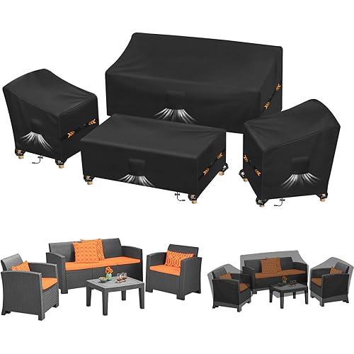 Kovshuiwe Patio Furniture Covers,4-Piece Outdoor Veranda Patio Garden Furniture Covers Set Waterproof, Rattan Furniture Cover for Chair Sofa Coffee Table