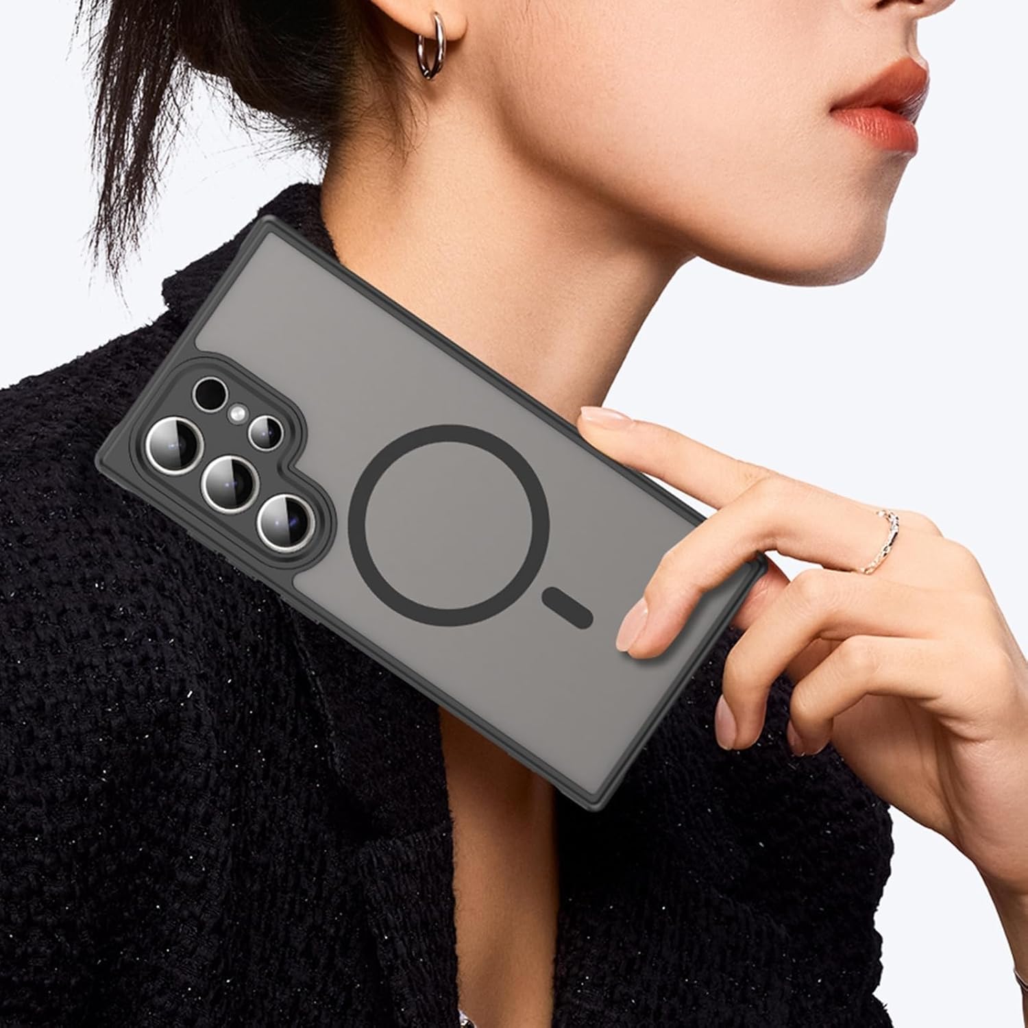 Magnetic Slim Case for Samsung Galaxy S26/S26 Plus/S26 Ultra, Skin-Feeling Frosted Translucent Back with Camera Protection Cover(Black,S26 Ultra)