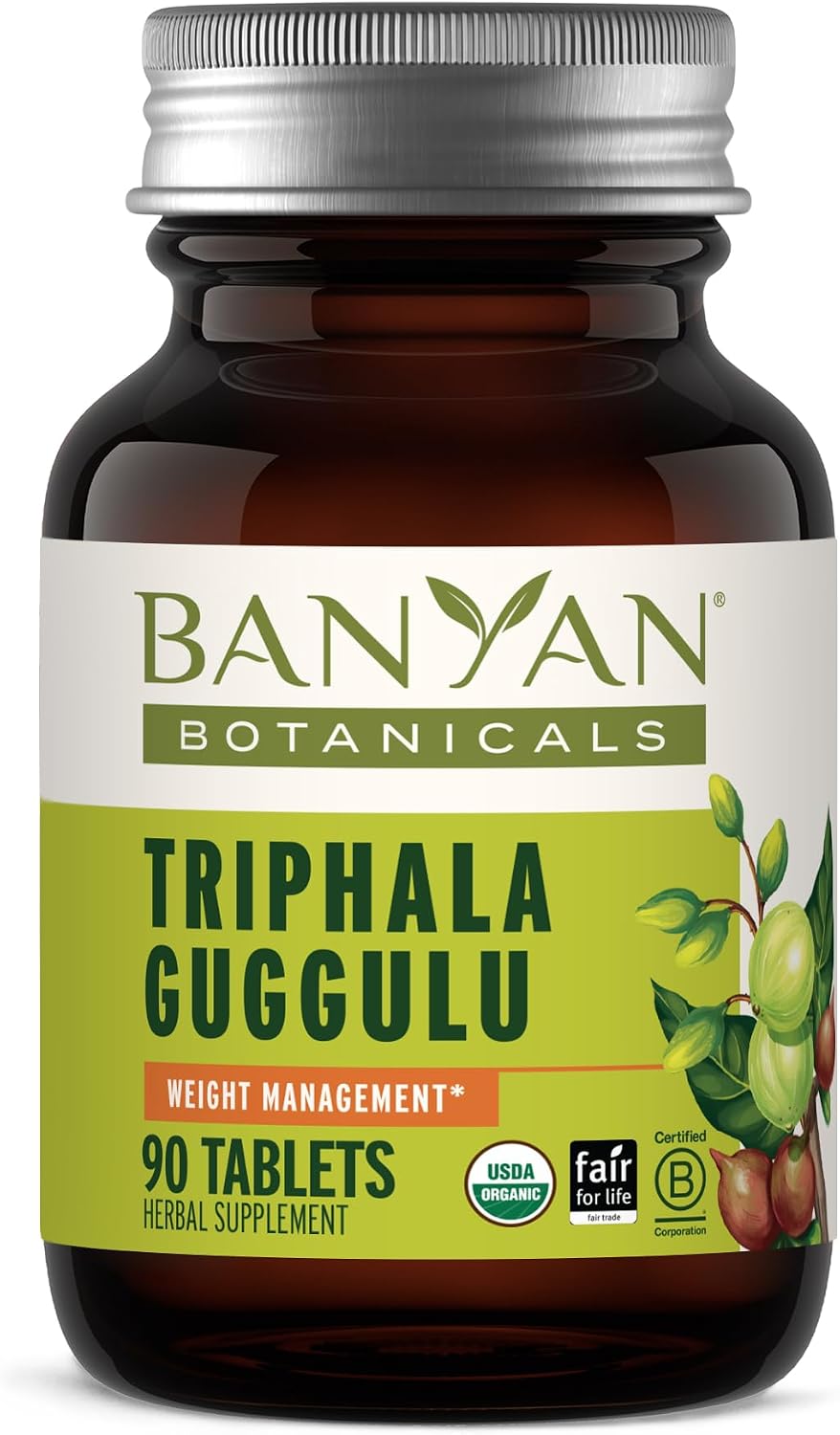 Banyan Botanicals Organic Triphala Guggulu – Deep Tissue Detox & GI Tract Support – Advanced Herbal Cleansing Supplement with Guggulu Resin – Systemic Waste Elimination – 90 Tablets – USDA Organic