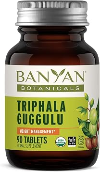 Banyan Botanicals Organic Triphala Guggulu Deep Tissue Detox & GI Tract Support Advanced Herbal Cleansing Supplement with Guggulu Resin Systemic Waste Elimination 90 Tablets USDA Organic