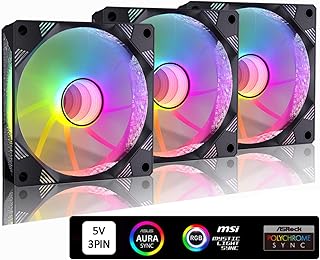 DS X390-I Motherboard Control 120mm RGB Fan, Motherboard Sync for CPU Cooler, Water Cooling Radiators, PC Case (5V 3PIN, 3Pack Rainbow Fan Kit, B Series)