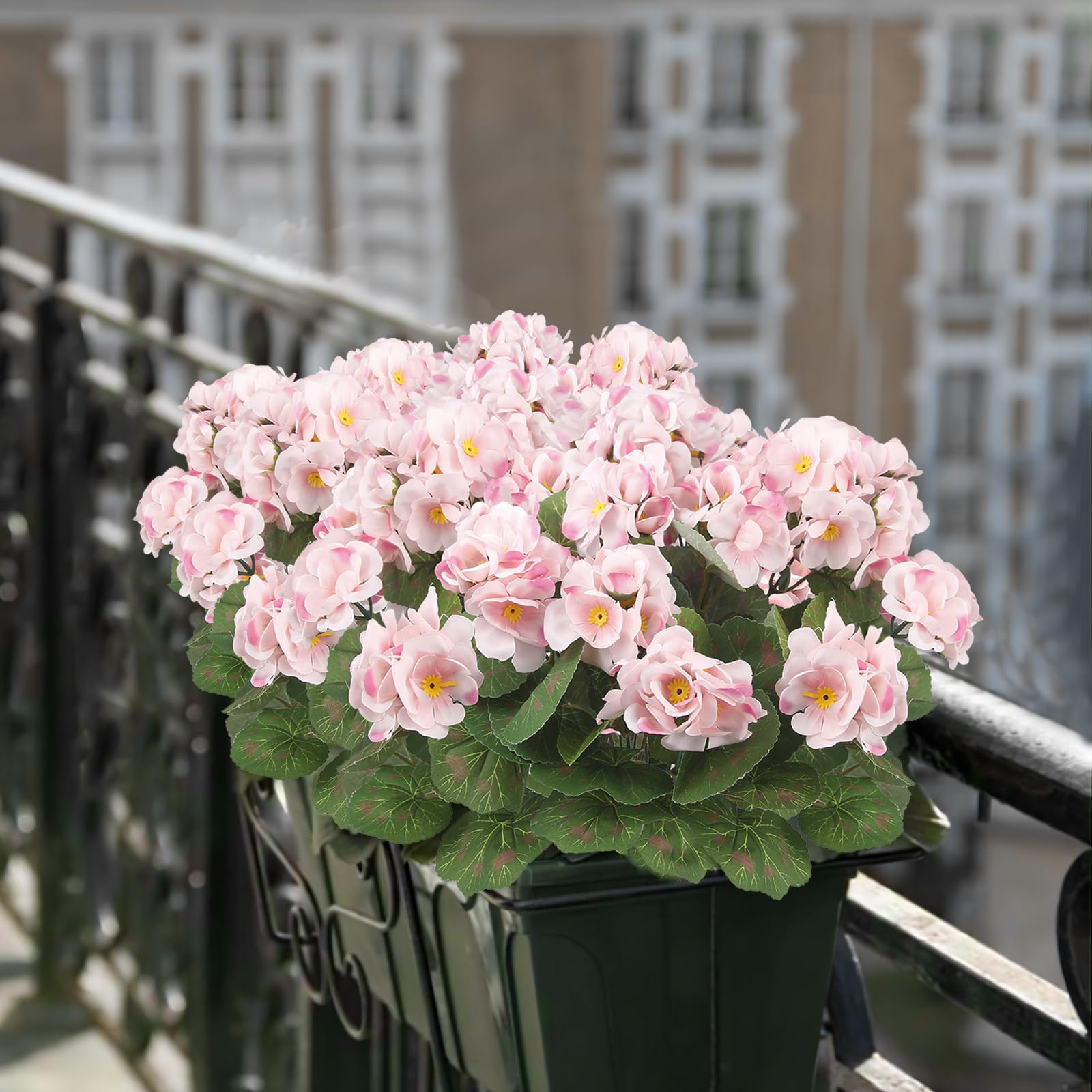 FAICOIA 2-Pack White Artificial Geranium Flowers - UV Resistant Silk Bushes For Outdoor Garden & Patio Decor