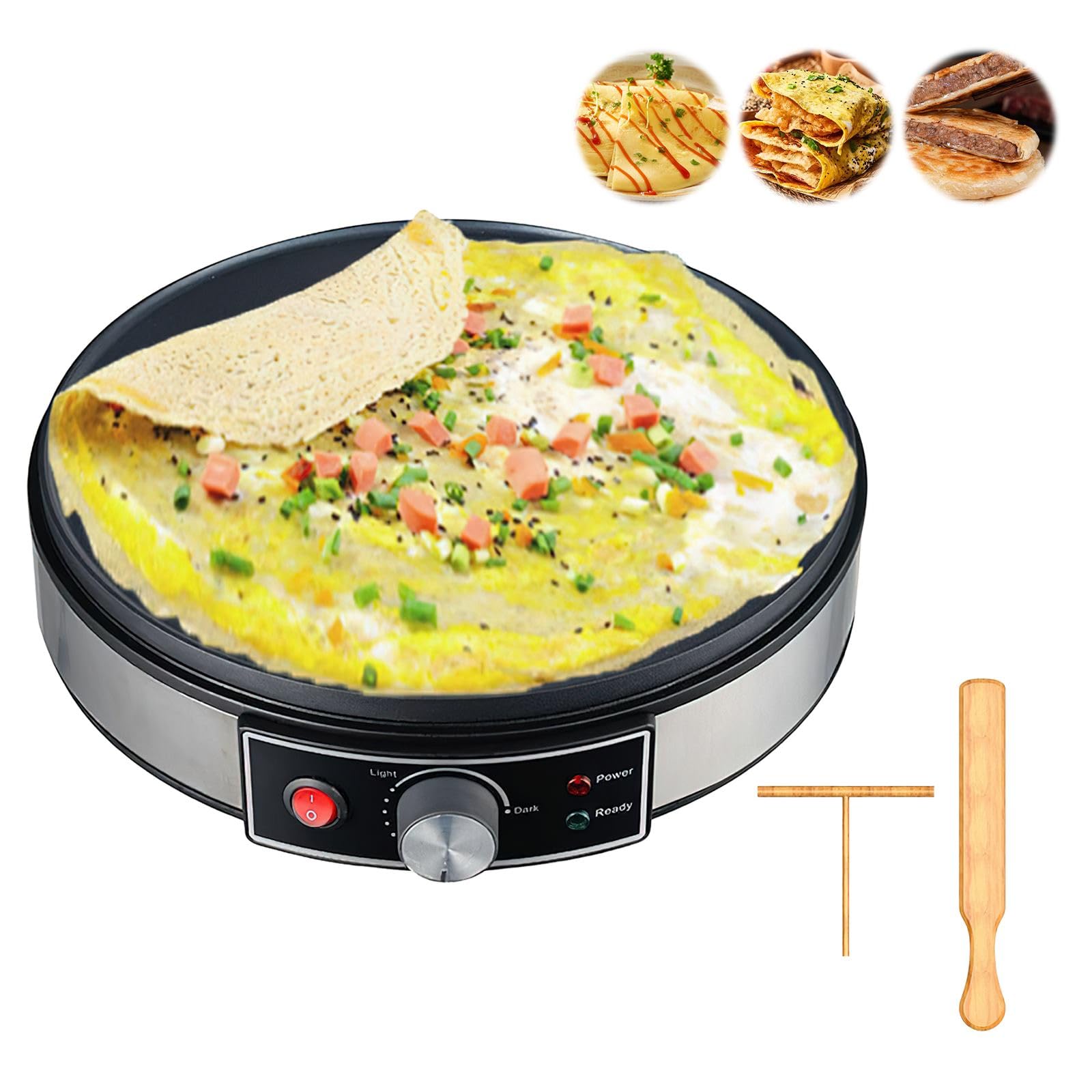 CrêPiere éLectrique, Machine Mini CrêPes, CrêPièRe DiamèTre 30cm, RéGulateur De TempéRature - Indicateur Led Pour Restaurants, Kiosques à Tapas, CaféTéRias Et DéPanneurs