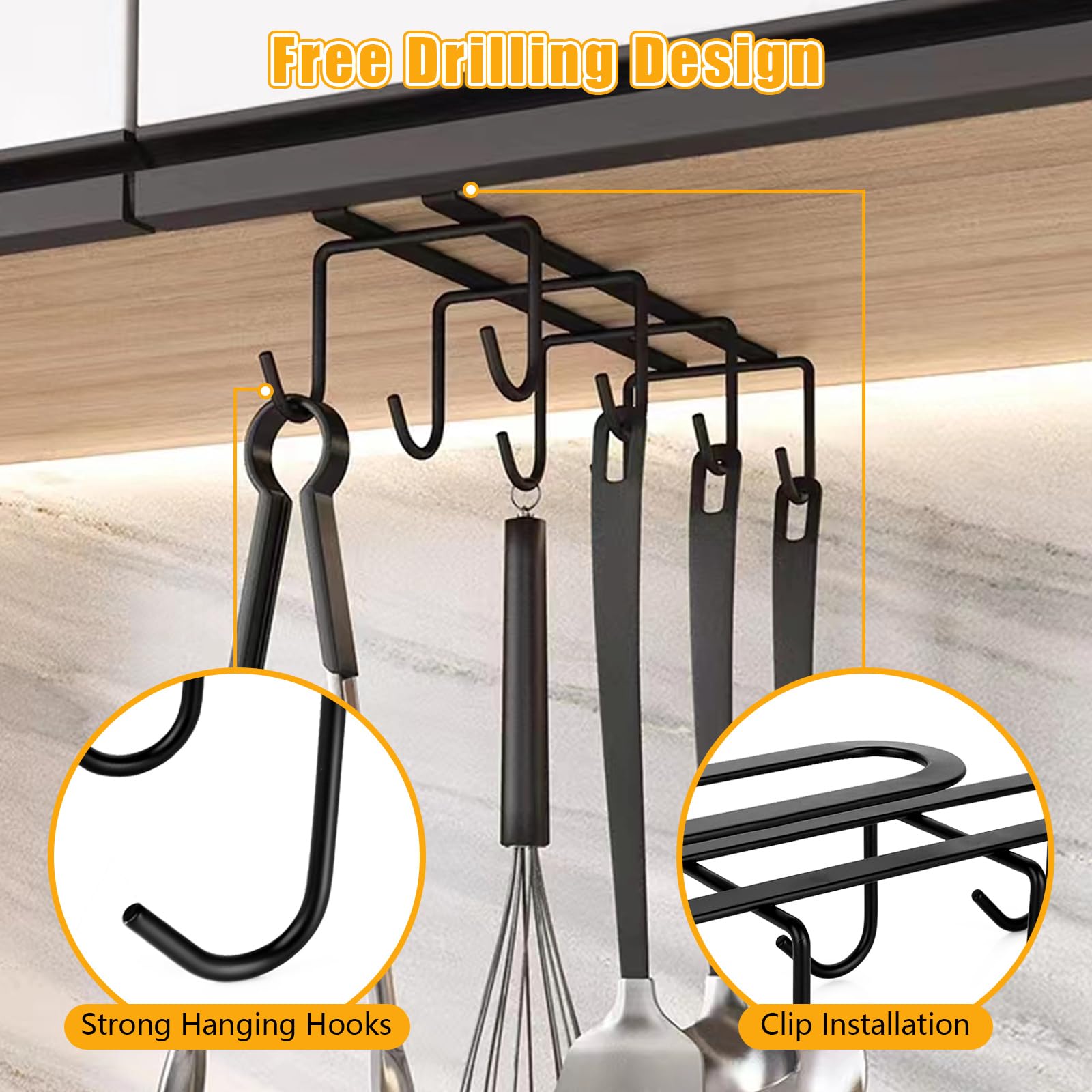 ZOFUN Lot 3 Porte-Gobelets Muraux 4 Crochets – Installation Sans Perçage Ou Vis – Support Tasses Gain De Place Cuisine Salon Bureau – Noir Mat