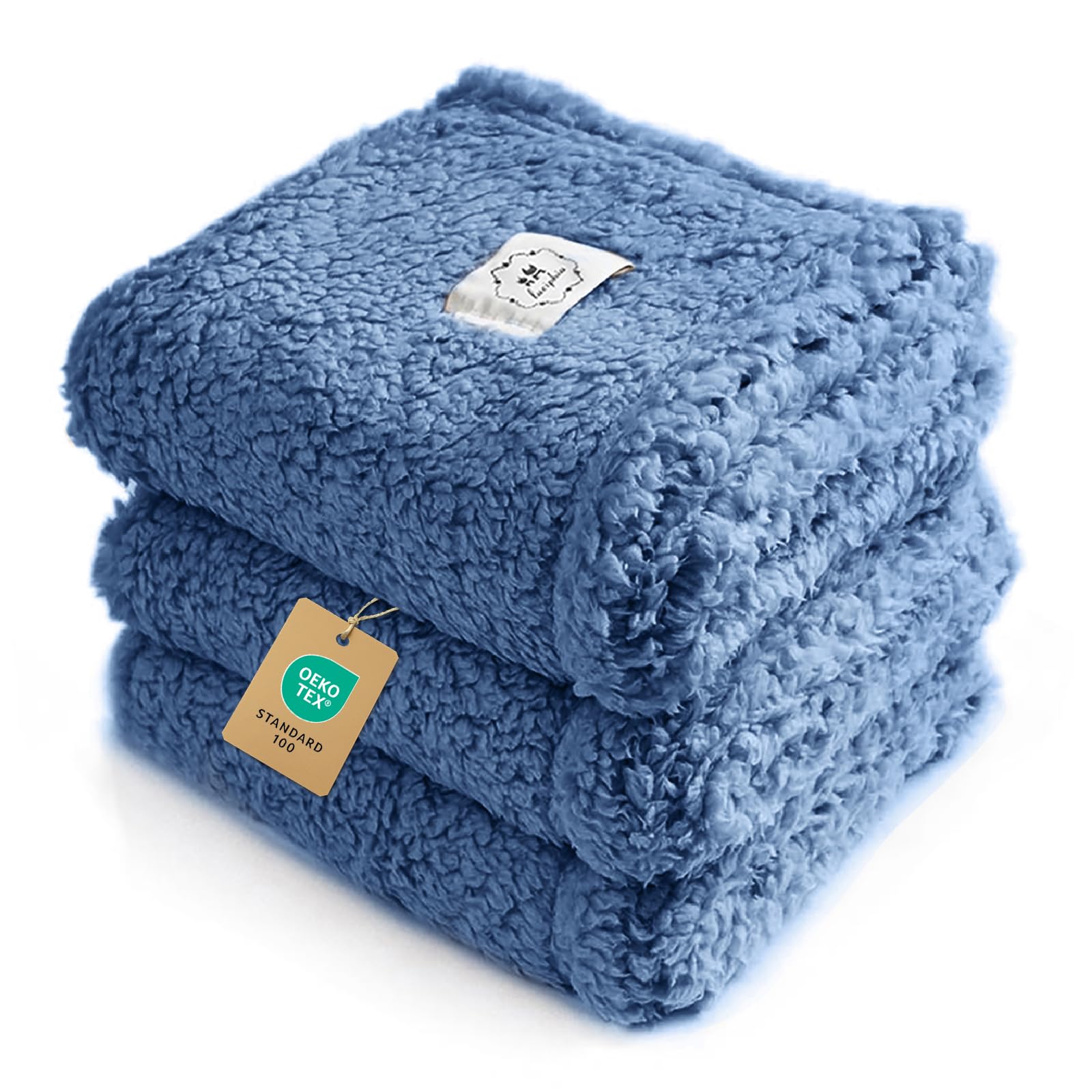 Luciphia 1 Pack 3 Calming Dog Blanket Fluffy Premium Fleece Pet Blankets Soft Sherpa Throw for Dogs Puppy Cat Haze Blue Small (23" x16")