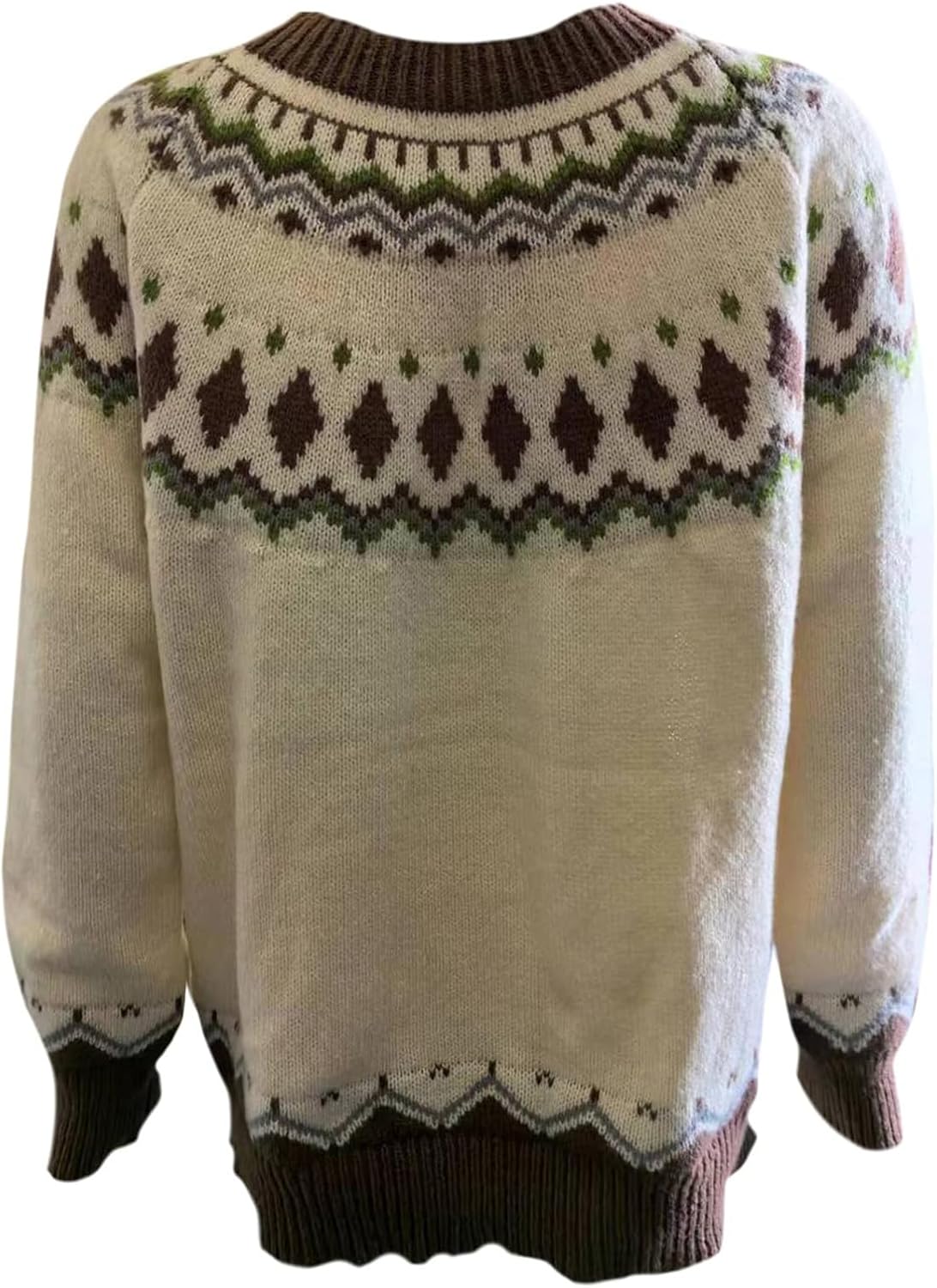Fair Isle Sweater for Womens Winter Long Sleeve Vintage Knitted Sweater Casual Fall Crew Neck Pullover Sweaters - Image 5