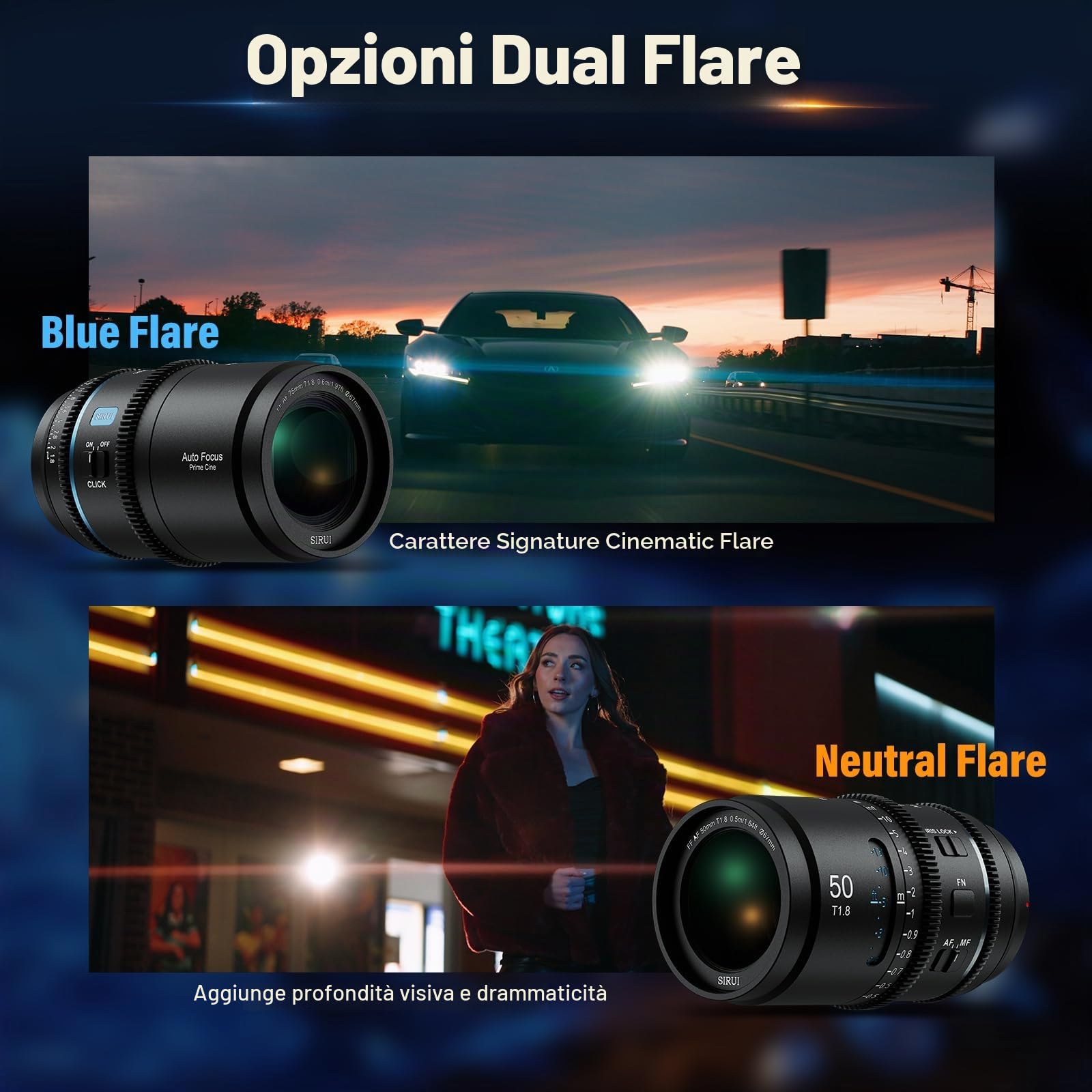 SIRUI Astra 50mm T1.8 1.33X Obiettivo Anamorfico, Obiettivo Cine Full-Frame con Autofocus e Grande Diaframma per Fotocamere E-Mount, Compatibile con A7C, A7IV, A9, A6700, ZV-E10, FX30 (Neutro Flare)