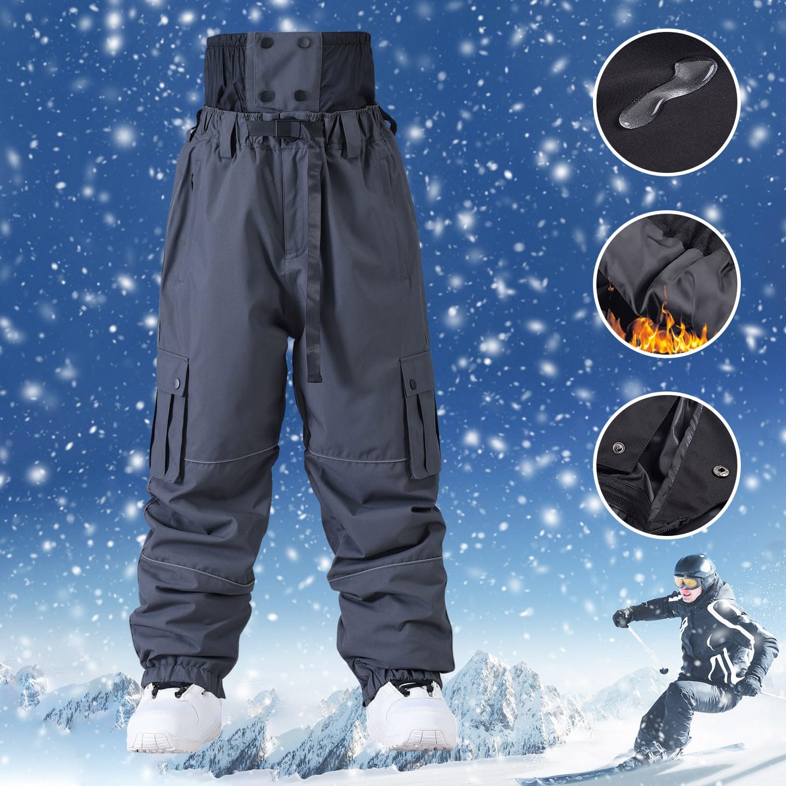 Sunnyuk Pantaloni Snowboard Uomo Tuta da Neve Montagna Pantalone Impermeabile Curvy Pantaloni Taglie Forti Termici Salopette Elasticizzati Sci Invernale Snowboard