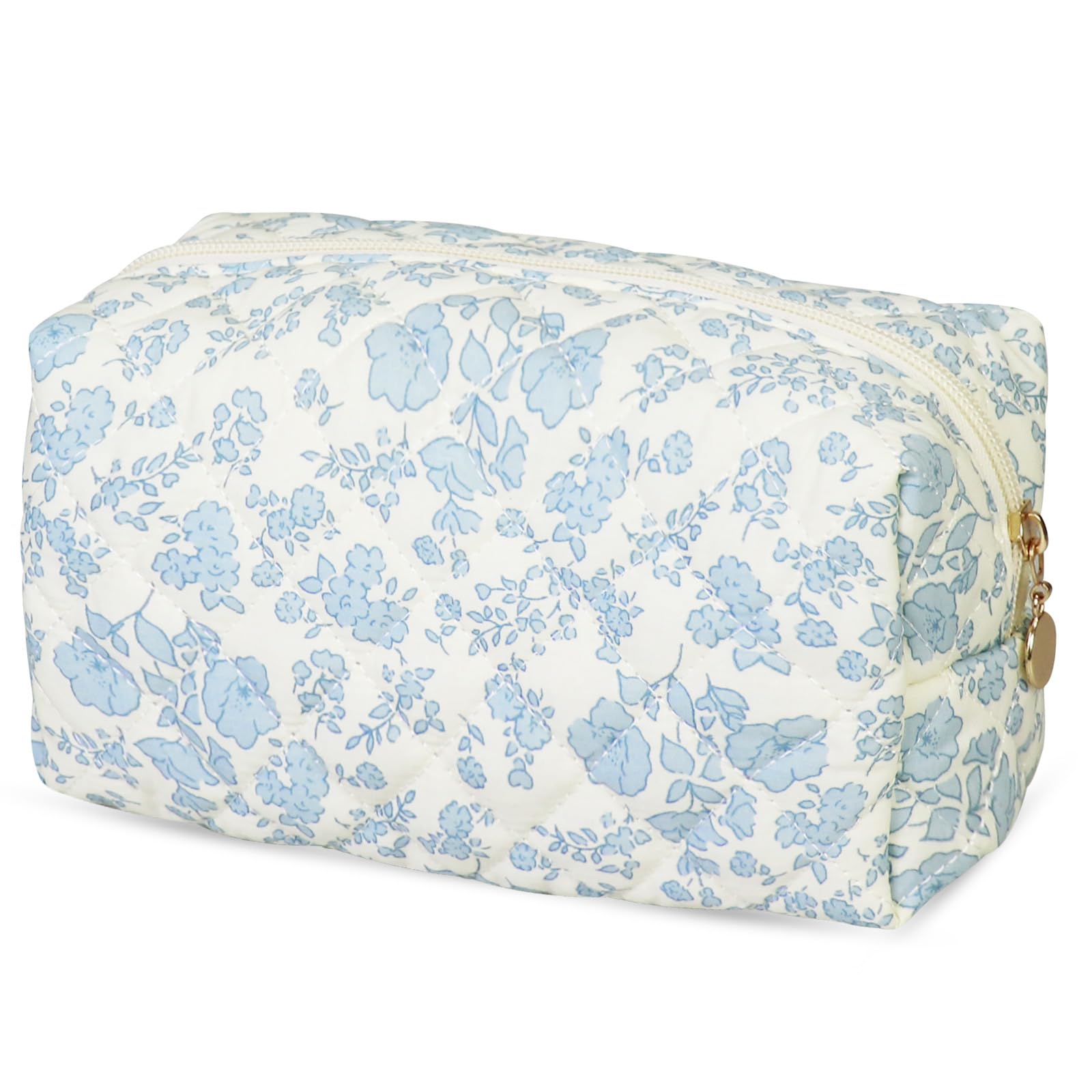 Muiltvoe Travel Toiletry Bag, Portable Cotton Travel Coquette, Floral Makeup Bag, Quilted Cosmetic Pouch for Women Girls Bathroom Daily (Pink)