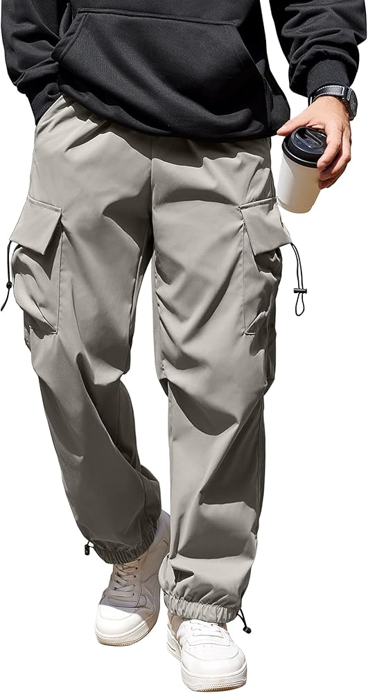 COOFANDY Men's Cargo Pants Elastic Waist Drawstring Tapered Pants