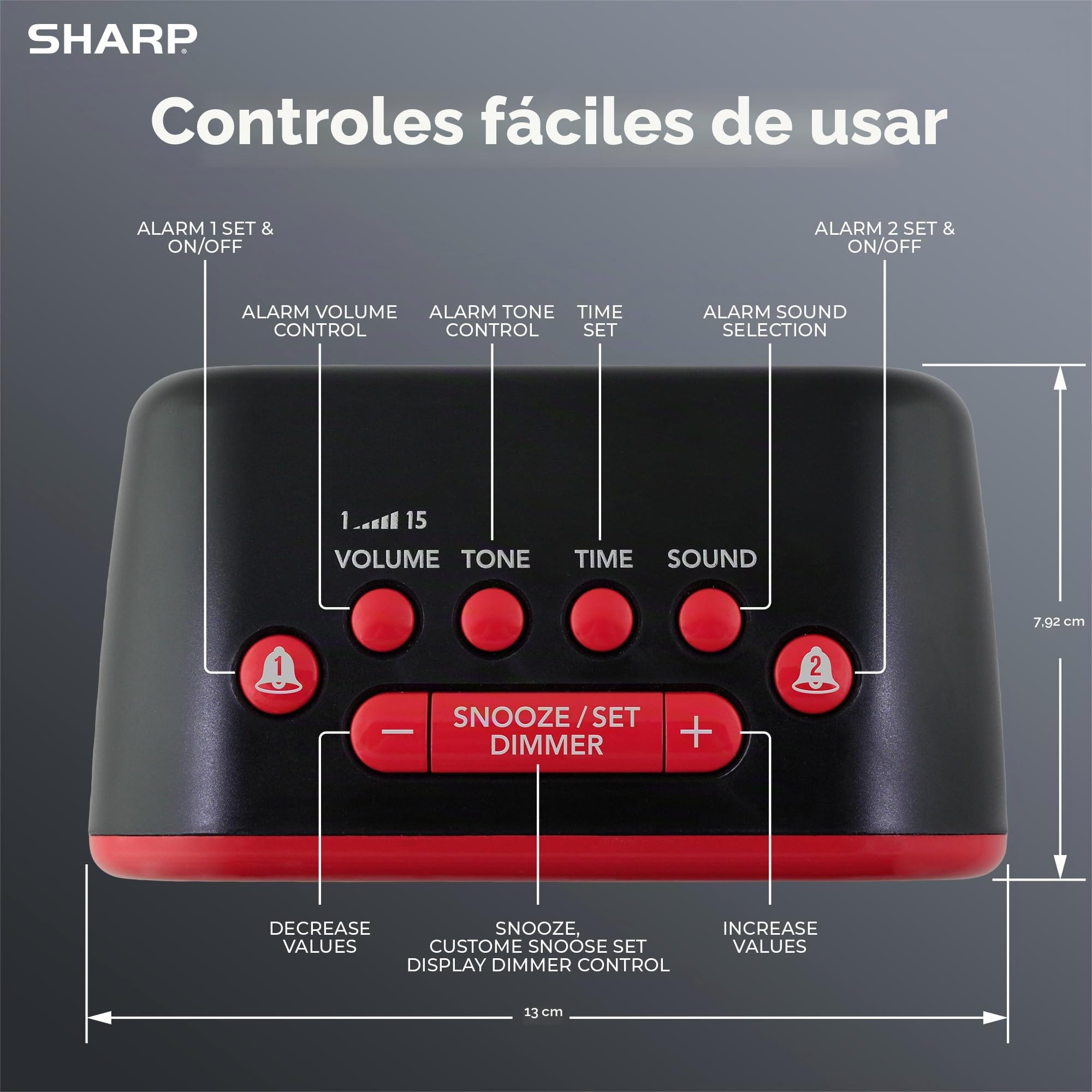 Sharp Big Bang Super Loud - Reloj despertador, color rojo